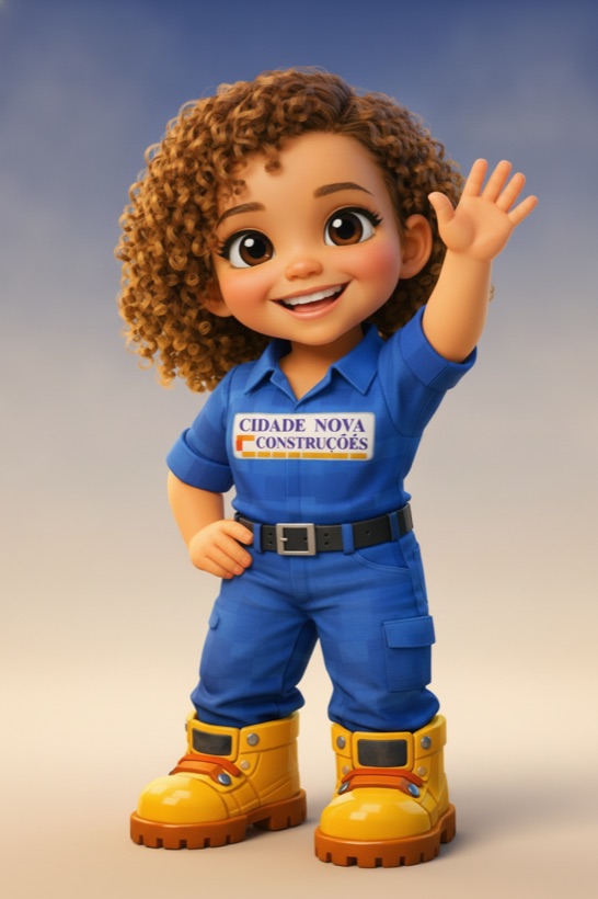 Letícia, mascote da Cidade Nova Construções, acenando
